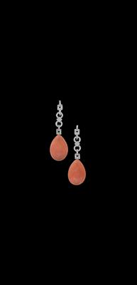 A pair of brilliant and coral ear clip pendants - Jewellery