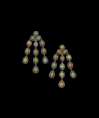 A pair of diamond and opal ear pendants - Klenoty