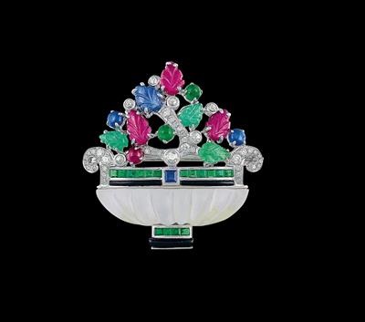 Diamant Farbstein Brosche Blumenarrangement - Juwelen