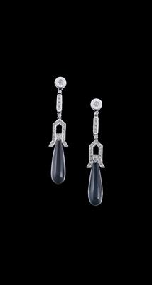 A pair of diamond and onyx ear pendants - Jewellery