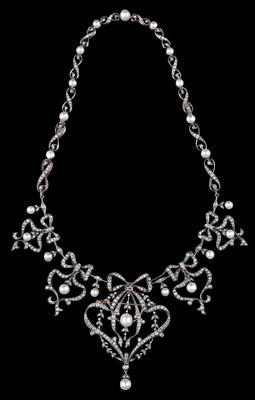 A diamond and Oriental pearl necklace from an old European aristocratic collection - Klenoty