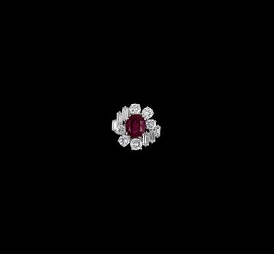 A diamond ring with an untreated ruby c. 3.58 ct - Klenoty