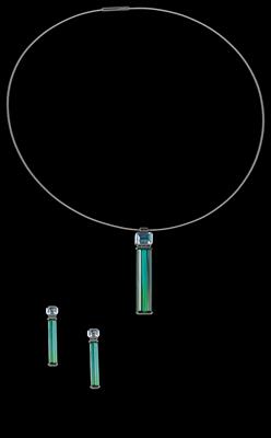 A tourmaline and aquamarine jewellery set - Klenoty