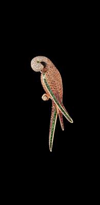 A Brilliant and Coloured Stone Parrot Brooch - Gioielli