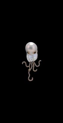 A Brilliant and Cultured Pearl Squid Brooch - Gioielli