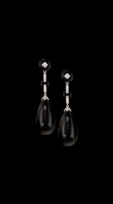 A Pair of Brilliant and Onyx Ear Stud Pendants - Klenoty