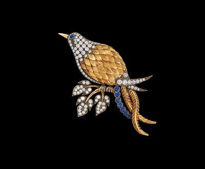 A Brilliant and Sapphire Bird Brooch - Gioielli