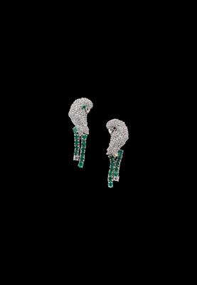 A Pair of Brilliant, Emerald and Ruby Parrot Ear Clips - Klenoty