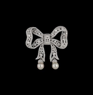 A Brilliant and South Sea Cultured Pearl Bow Brooch - Jewellery