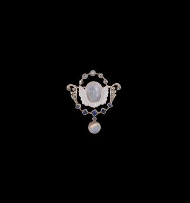 A Diamond and Moonstone Brooch - Klenoty