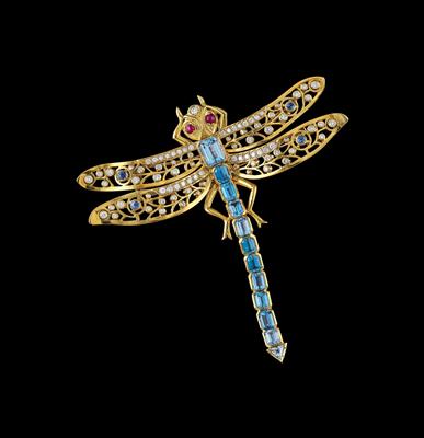 A Brilliant and Aquamarine Dragonfly Pendant - Jewellery