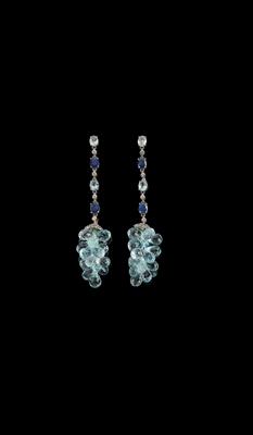 A Pair of Aquamarine and Sapphire Ear Stud Pendants Total Weight c. 45 ct - Jewellery