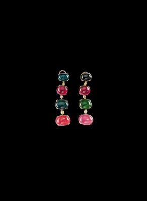 A Pair of Brilliant and Tourmaline Ear Clip Pendants - Jewellery