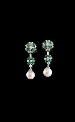 Diamant Smaragd Ohrgehänge mit Südseekulturperlen - Juwelen
