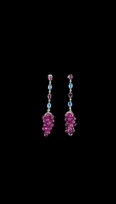 A Pair of Tourmaline and Tanzanite Ear Stud Pendants Total Weight c. 40 ct - Gioielli