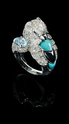 A Brilliant and Aquamarine Bird Ring - Klenoty