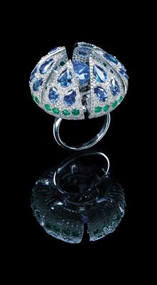 A Brilliant and Coloured Stone Floral Ring - Gioielli
