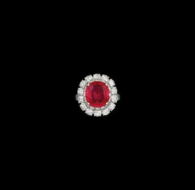 Bulgari Brillantring mit unbehandeltem Burma Rubin ca. 3,80 ct - Juwelen