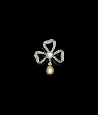 A Diamond and Oriental Pearl Bow Brooch - Jewellery