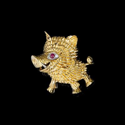 A Diamond Wild Boar Brooch - Klenoty