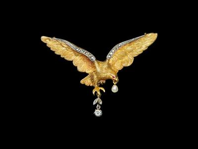 Orientperlen Altschliffdiamantbrosche Adler - Juwelen