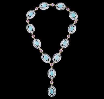 A Rock Crystal and Turquoise Necklace with Brilliants, Total Weight c. 4 ct - Gioielli