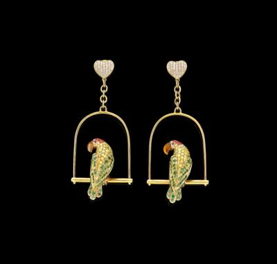 Brillant Ohrsteckgehänge Papageien zus. ca. 3,14 ct - Juwelen