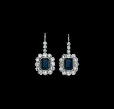 A Pair of Brilliant and Sapphire Ear Pendants - Jewellery