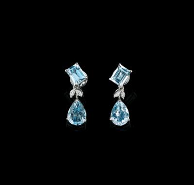 Diamant Aquamarin Ohrsteckgehänge - Juwelen
