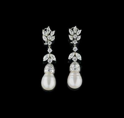 A Pair of Diamond and Cultured Pearl Ear Clips - Jewellery