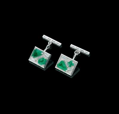 Diamant Smaragd Manschettenknöpfe - Juwelen