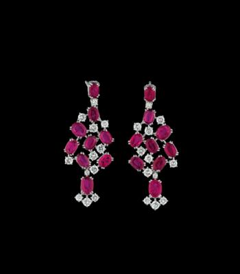 A pair of brilliant and ruby ear pendants - Šperky