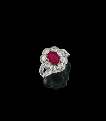 A diamond ring with untreated Burmese ruby 2.22 ct - Šperky