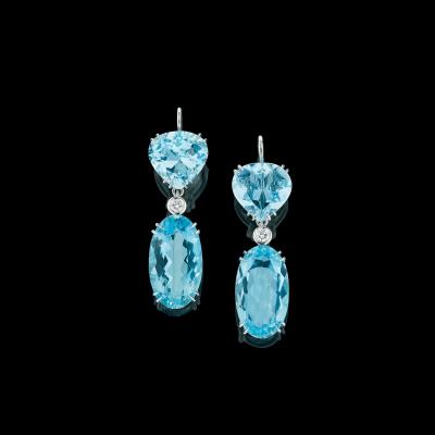 A pair of aquamarine ear pendants total weight c. 24 ct - Exquisite Jewels