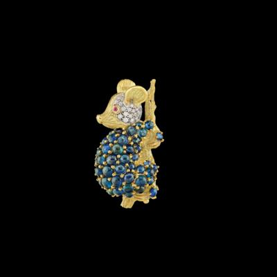 An Octagonal Diamond, Sapphire and Ruby Koala Pendant - Gioielli scelti