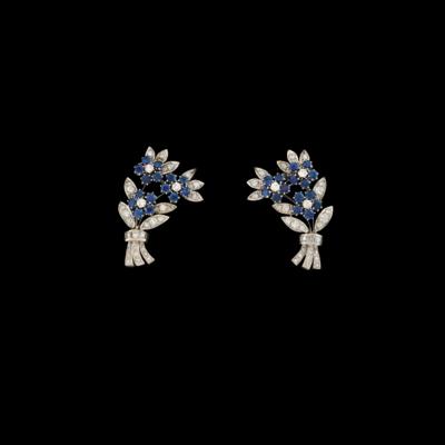 A Pair of Brilliant and Sapphire Ear Clips - Exquisite Jewels