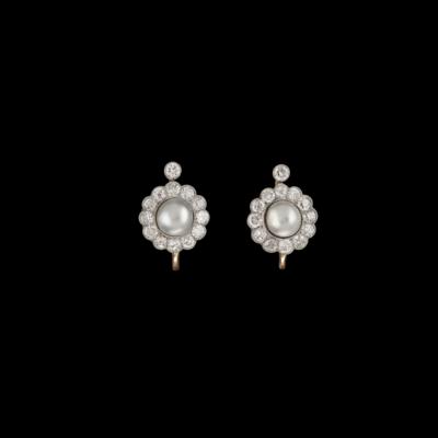 A Pair of Diamond and Cultured Pearl Earrings - Exquisite Jewels