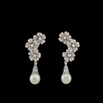 A Pair of Diamond and Cultured Pearl Ear Clips by Petochi - Exquisite Jewels