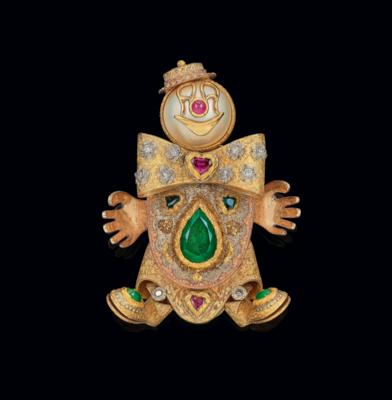 A brilliant and coloured stone clown pendant - Gioielli scelti
