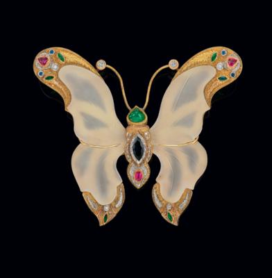 A brilliant, coloured stone and rock crystal butterfly brooch - Exquisite Jewels