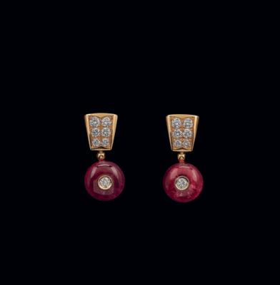 A pair of brilliant and tourmaline ear clips by Bulgari - Gioielli scelti