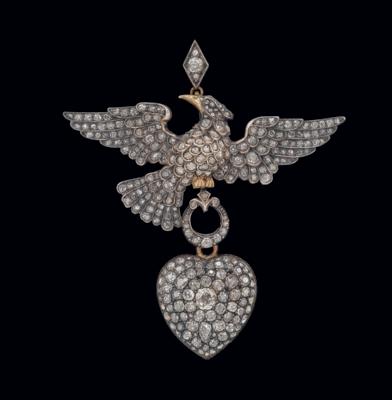 Diamantanhänger Adler mit Herzmedaillon zus. ca. 7 ct - Juwelen