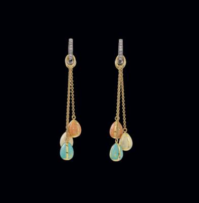 A pair of brilliant ear pendants, Fabergé by Victor Mayer, total weight c. 0.30 ct - Exquisite Jewels