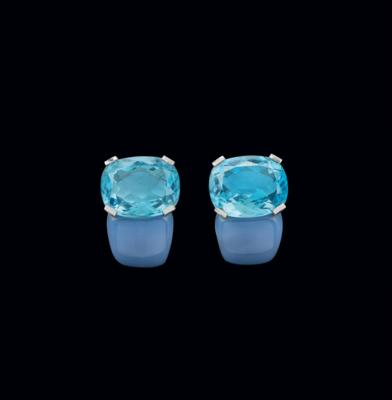 A pair of ear clips with treated topazes total weight c. 20 ct, by Fochtmann - Gioielli scelti
