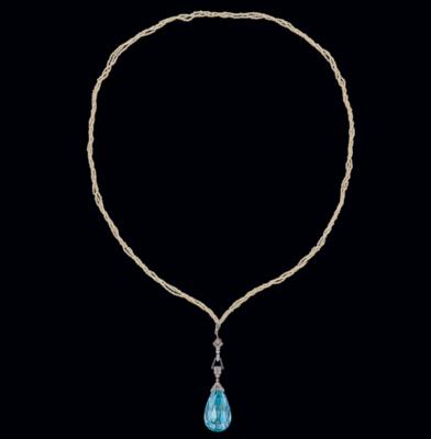 A seed pearl and aquamarine sautoir - Exquisite Jewels