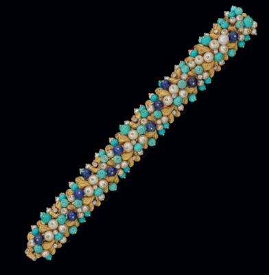 Kulturperlen Brillant Armband mit Lapislazuli und behandelten Türkisen - Juwelen