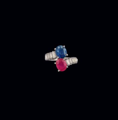 A Toi et Moi ruby and sapphire ring - Exquisite Jewels
