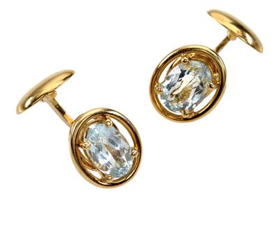 A pair of aquamarine cufflinks, total weight ca. 7 ct - Náramkové a kapesní hodinky