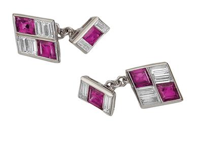 A pair of diamond and ruby cufflinks - Orologi da polso e da tasca