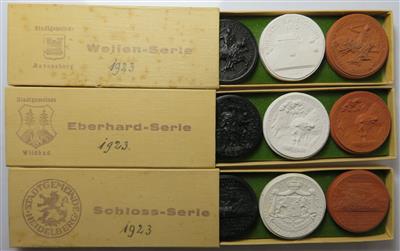 Keramik- Medaillen: Ulm, Heidelberg, Ravensburg, Wildbad, Marbach - Coins and medals